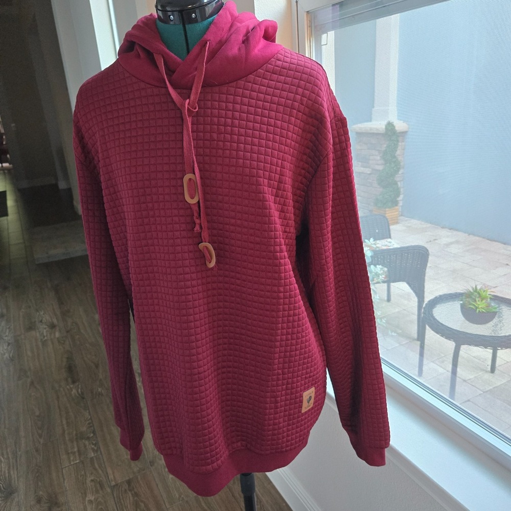 Coofandy Hooded Top Women Size Medium Burgundy Quilted Knit Gorpcore